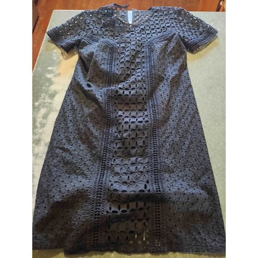 Sundance Broderie Anglaise Embroidered black Short Sleeve Shift Dress sz 4